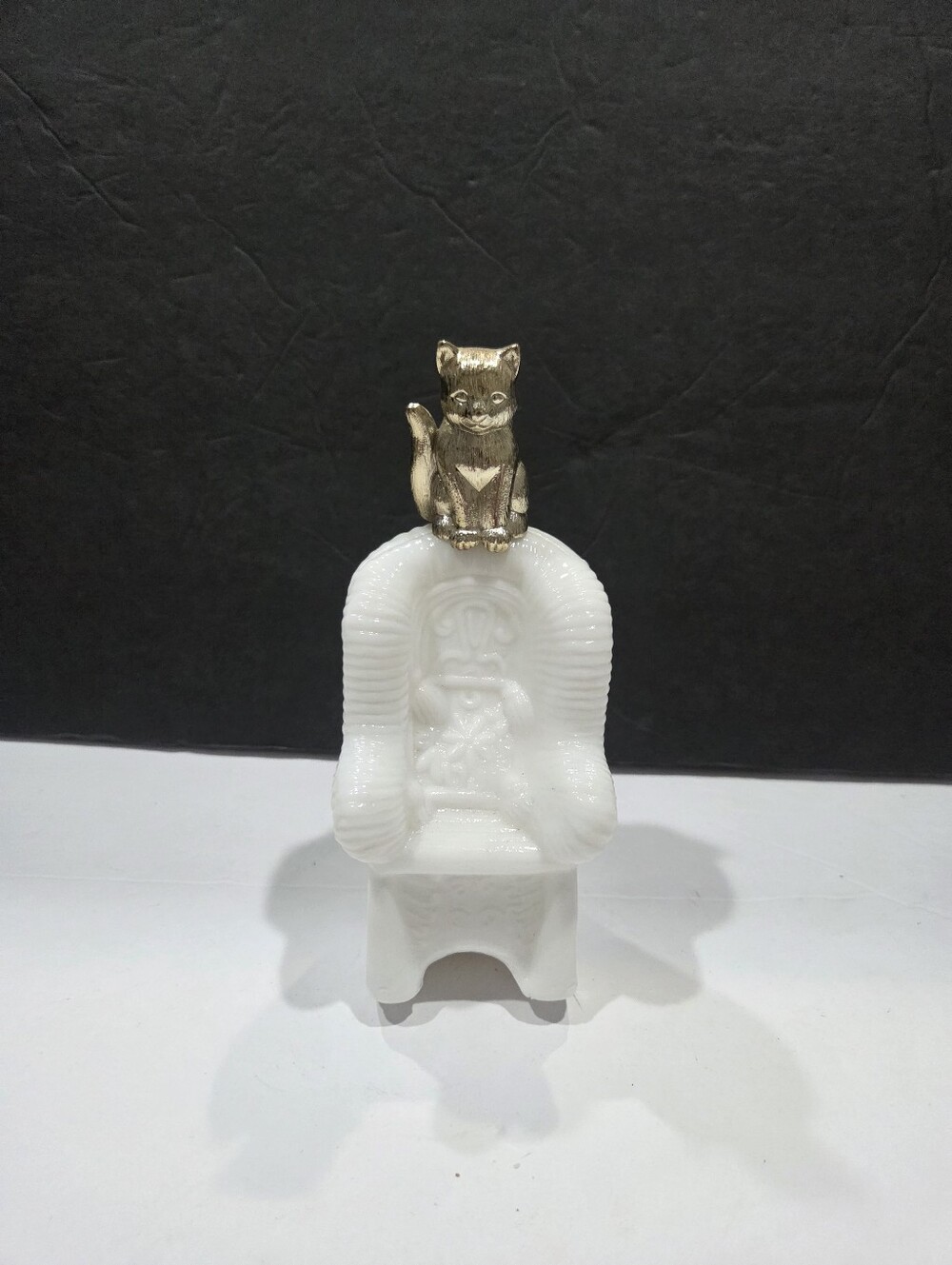 Avon White Glass Parfume Empty Bottle  with Gold Cat Accent